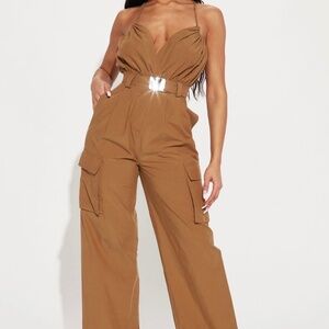 Keep It Sexy Utility Jumpsuit - Taupe